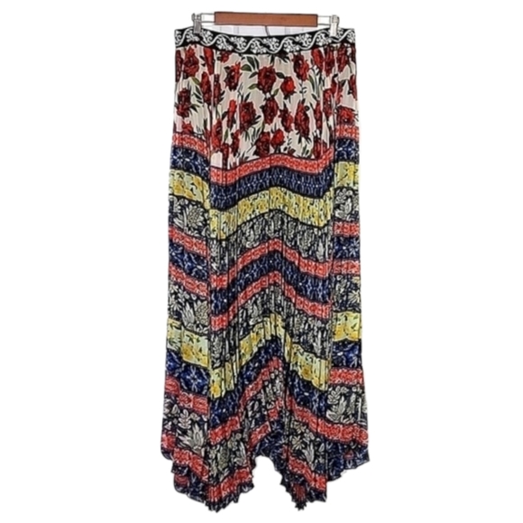 Alice + Olivia katz aysmmertic pleated multi printed Maxi skirt size XL - Picture 4 of 10